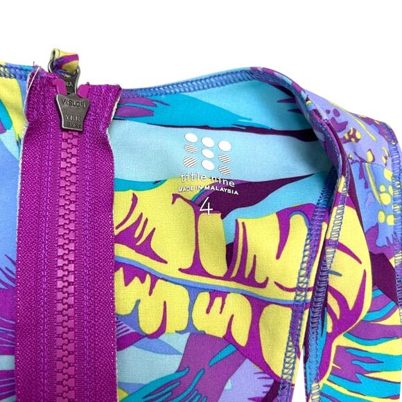 Title Nine Arabella Athletic Dress Tropical Leaf Purple Sleeveless Mini 4 Small - Picture 5 of 5